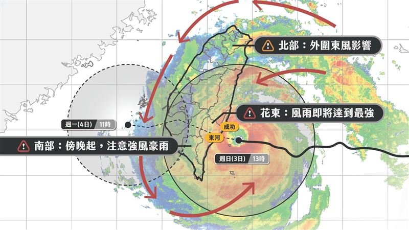 海葵颱風加速撲台　1圖看懂全台風雨時程