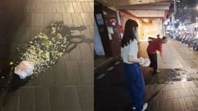 女網友不小心打翻粥，好心通訊行老闆幫忙將地板打掃乾淨。（圖／翻攝自Dcard＠pe_ggy__）