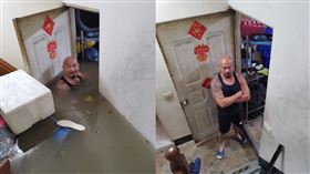  嘉義光頭男，泡水淹到胸，慘照瘋傳，「玩命光頭」本尊現身曝慘況，王勇達(合成圖／翻攝自王勇達臉書)