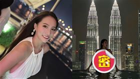 林采緹辣穿比基尼，逆光的夜晚將雙子塔當陪襯。（圖／翻攝自sunnylin_520 IG）