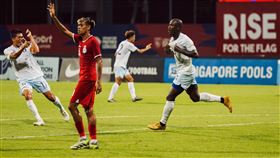 台灣男足「新台灣人」安以恩踢進個人國家隊首球。（圖／中華足球協會提供）