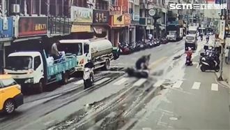 貨車駕駛潤滑油漏滿地！害新北4騎士慘摔