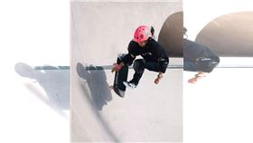 ▲11歲滑板女孩林逸凡比賽中帥氣的動作。（資料圖／亞運滑板代表隊提供）