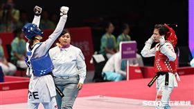 ▲杭州亞運跆拳道，林唯均擊敗中國選手左菊闖進4強賽。（圖／記者劉彥池攝影）