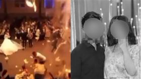 伊拉克婚禮死傷逾300人！新郎新娘火窟亡　「多顆火球殞落」畫面曝。（圖／翻攝自抖音）