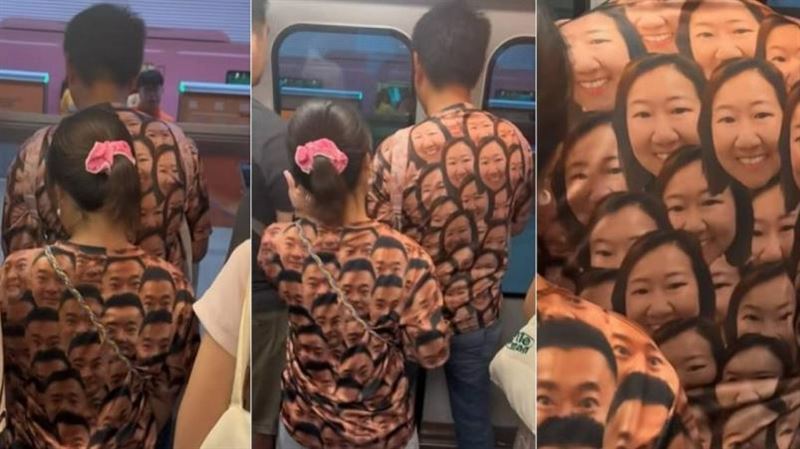 男女搭地鐵穿「印滿笑臉情侶裝」網：社牛