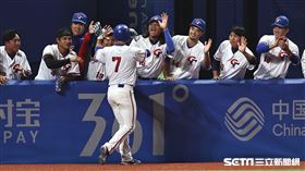 ▲杭州亞運棒球台灣對韓國，林安可敲出三壘安打送回鄭宗哲。（圖／記者劉彥池攝影）