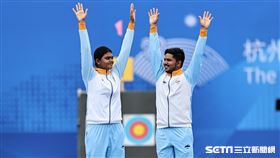 ▲杭州亞運射箭，印度在複合弓男女混合團體金牌戰只有1箭9分，以近滿分射下南韓摘金。（圖／記者劉彥池攝影）