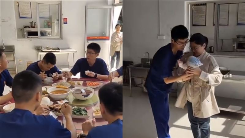 消防員假日要上班！人妻抱滿月女兒看老公