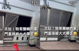 超派小犬！蘭嶼17級強風連民宅大門也刮走（圖／翻攝黑豪家族）