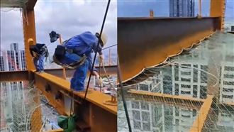 好驚險！新店2工人高樓強風施工險被吹落