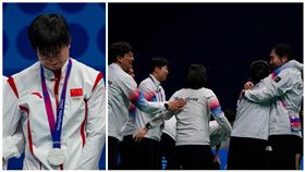 ▲杭州亞運中國不敵韓國銀恨，轉播拍到金佳恩疑似模仿何冰嬌忍哭。（組合圖／美聯社／達志影像）