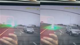 他控國道後方車「狂照雷射筆」！綠光激射4秒片曝光　網掀兩派論戰。（圖／翻攝自八卦村 - 行車紀錄器影片上傳中心臉書）