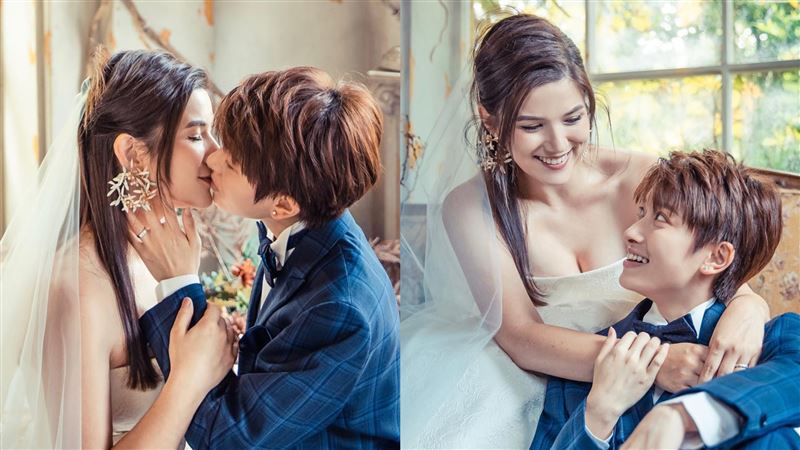 女女戀婚紗照曝　鄭靚歆甜吻德國老婆告白