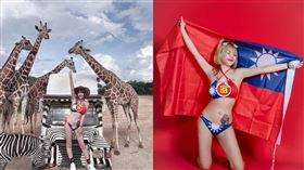 去年被讚台灣之光！比基尼辣妹披國旗邀1事　粉嗨喊：中華民國生日快樂。（圖／翻攝自張嘻嘻臉書）