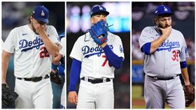 ▲道奇系列賽3戰先發投手。柯蕭、米勒、林恩。（組合圖／美聯社／達志影像）