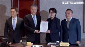 ▲藍白合會前會 會後記者會金溥聰黃珊珊等人及簽名協議