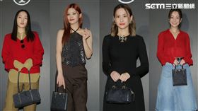 林映唯（左起）、「ITZY」隊長Yeji、何超蓮、謝欣穎出席時尚派對。（圖／記者楊澍攝影）