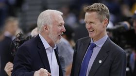 ▲波波維奇（Gregg Popovich）和柯爾（Steve Kerr）。（圖／美聯社／達志影像）