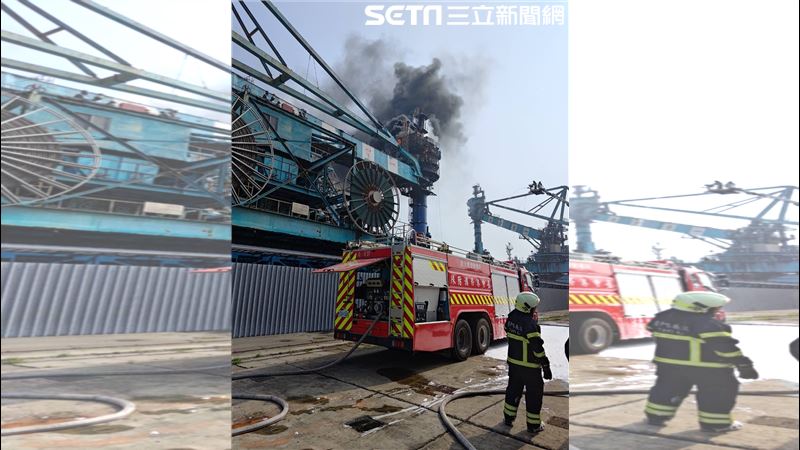 台中火力發電廠卸煤機起火　雲梯高空救火