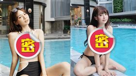 元元與林莎在泳池畔2人身穿比基尼「擠壓畫面」辣曬好身材。（圖／翻攝自1105ya IG）