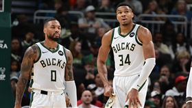 ▲里拉德（Damian Lillard）、「字母哥」安戴托昆波（Giannis Antetokounmpo）在公鹿首秀破紀錄。（圖／路透社／達志影像）