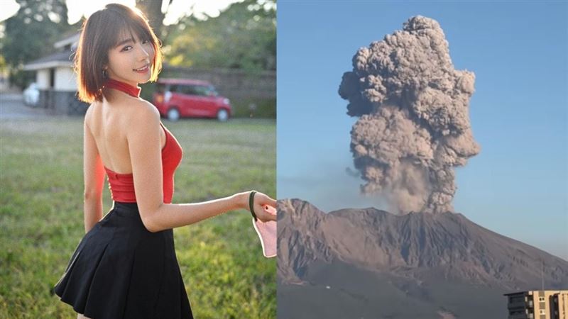 大馬女神嗨拍美景照　背後火山竟噴發了！