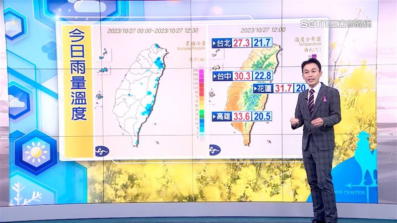 今日主要降雨出現在迎風面地區