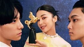 林毓家（右起）、夏朧、彭千祐接棒金馬獎遞獎大使任務。（圖／金馬執委會提供）