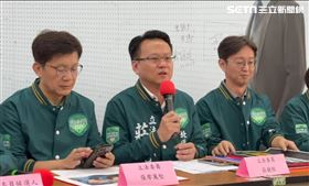 民進黨中市立委聯合記者會。張廖萬堅（左），莊競程（中），江肇國。（圖／翻攝畫面）