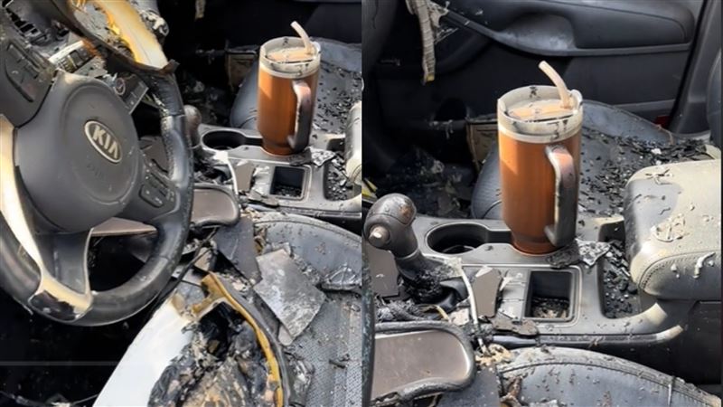 車燒毀保溫杯竟沒事　影曝總裁霸氣送新車