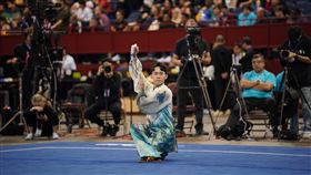 世界武術錦標賽男子太極劍  陳宥崴摘金台灣武術好手陳宥崴（前）赴美國出戰第16屆世界武術錦標賽，並在當地時間18日替台灣摘下史上首面男子太極劍項目金牌。（國際武術總會提供）中央社記者黎建忠傳真  112年11月20日