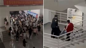 男大生扮女裝闖女宿求復合，下秒被電暈，慘遭「撿屍」抬出。（圖／翻攝自微博）