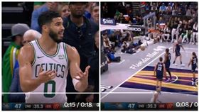 ▲泰坦（Jayson Tatum）暴扣後拉籃圈被吹技術犯規。（圖／翻攝自Coast to Coast Brasil | NBA推特）