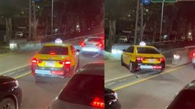 計程車直接開過分隔水泥到隔壁條車道。（圖／翻攝爆料公社二社）