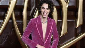 「甜茶」提摩西夏勒梅穿深V出席《旺卡》首映會。（圖／美聯社／達志影像）