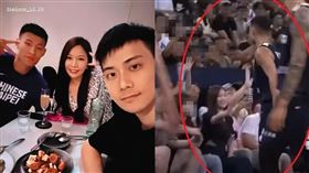 林秉聖第一時間與場邊的蔡尚樺擊掌。（紅圈處，翻攝籃球場邊搜查員Sideline Searcher YouTube頻道）