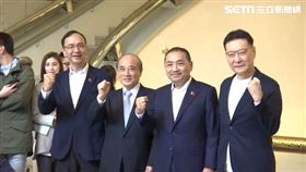 國民黨總統參選人侯友宜、副總統參選人趙少康及黨主席朱立倫今（7）日聯袂拜會前立法院長王金平