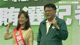 賴清德競總今上午召開「2024總統暨立委選舉反賄選記者會」記者會。與會人員包括競選總部總幹事潘孟安、立委參選人吳崢、陳秀寳、林靜儀、不分區立委參選人郭昱晴、律師黃帝穎、林俊宏。（圖／記者高逸帆攝影）