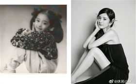 楊冪的爸爸也合成多組照片，畫面中的楊冪pose一模一樣，果然從小就是做明星的料。（圖／翻攝自休閒小林哥微博）