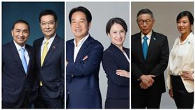 2024總統大選三大黨候選人，左起依序為3號侯友宜、趙少康（侯康配）、2號賴清德、蕭美琴（賴蕭配）、1號柯文哲、吳欣盈（柯盈配）。（合成圖／3組候選人競辦提供）