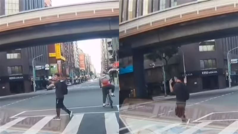 行人闖紅燈比中指　跳舞過馬路駕駛全看傻