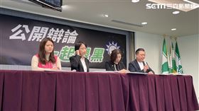 
民進黨今召開召開「公開辯論、一起退黑」記者會，發言人張志豪、立委林靜儀、彰化立委參選人吳音寧、新北市立委參選人曾柏瑜與會，花蓮縣立委參選人張美慧則錄製影片參與。（圖／記者高逸帆攝影）