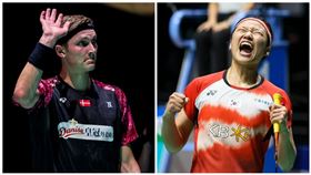 ▲球王安賽龍（Viktor Axelsen）、球后安洗瑩，年終賽小組賽首戰都吞下敗仗。（組合圖／翻攝自BWF官方X、微博）