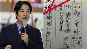 賴清德家戶口名簿（圖／翻攝自石明謹臉書、總統府提供）