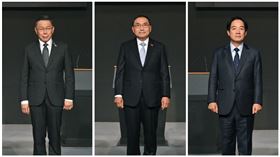 ▲第16任總統副總統選舉第3場總統候選人電視政見發表會右起柯文哲 侯友宜 賴清德（圖／中選會提供）