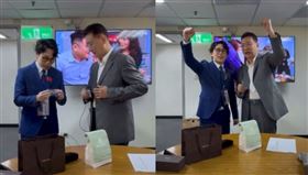 副總統辯論會前，賀瓏至休息室與趙先生互動過程（圖／趙辦提供）