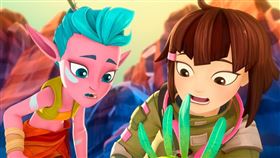 《妖怪森林》人類菈奇（右）和魔神仔路達成為朋友展開一段奇幻冒險之旅。（圖／原金國際有限公司提供）