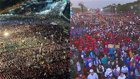 藍綠高雄拚場！2場造勢「都喊破12萬人」　空拍畫面對比曝光。（圖／賴清德競總提供、翻攝自國民黨臉書)