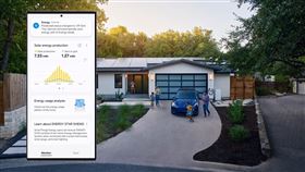 ▲ 模擬圖（僅供示意參考）：附有SmartThings應用程式的手機圖示，用於提醒Tesla Powerwall狀態、啟用 AI Energy Mode。（圖／三星提供）

